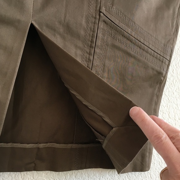 Gucci Olive Brown Cotton Knee Length Pencil Skirt Tonal Stitching Size 8 - Picture 7 of 7